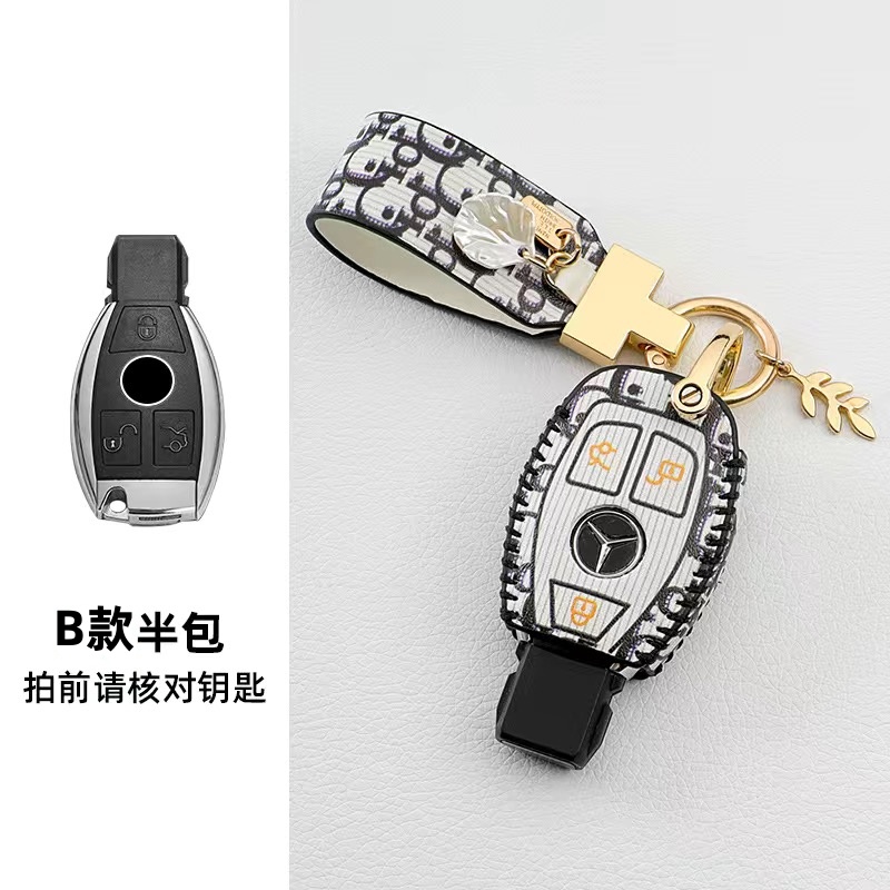 Mercedes-benz Kulit Asli car smart Key Cover Case Bag keyless remote holder Gantungan Kunci keyring casing Pelindung A-Class C-Class E-Class