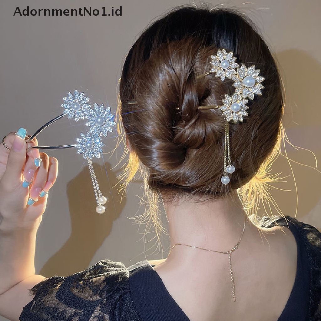 [AdornmentNo1] Stik Rambut Berlian Imitasi Halus Bunga CZ Berlian Garpu Rambut Untuk Wanita Hair Clip [ID]