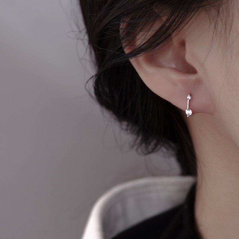 Papaozhu Chic S925 Perak Kecil Bersinar Zirkon Anting Hoop Untuk Wanita Perempuan Trendi Berkilau Kristal Manset Anting-Anting Kepribadian Telinga Aksesoris