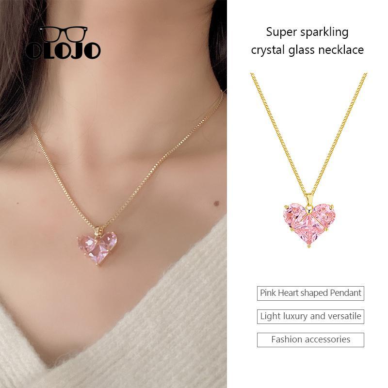 【COD】 Kalung Kaca Kristal Super Berkilau Cinta Wanita Fashion Ringan Mewah Aksesoris Serbaguna