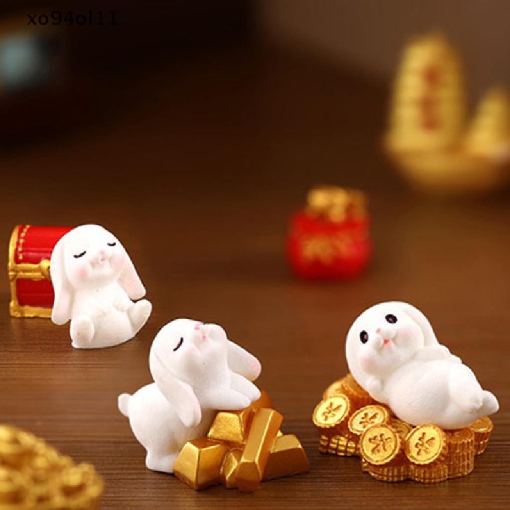 XO 2023 New Year Cute Rabbit Figurines Micro Landscape Ornaments For Home Decor OL