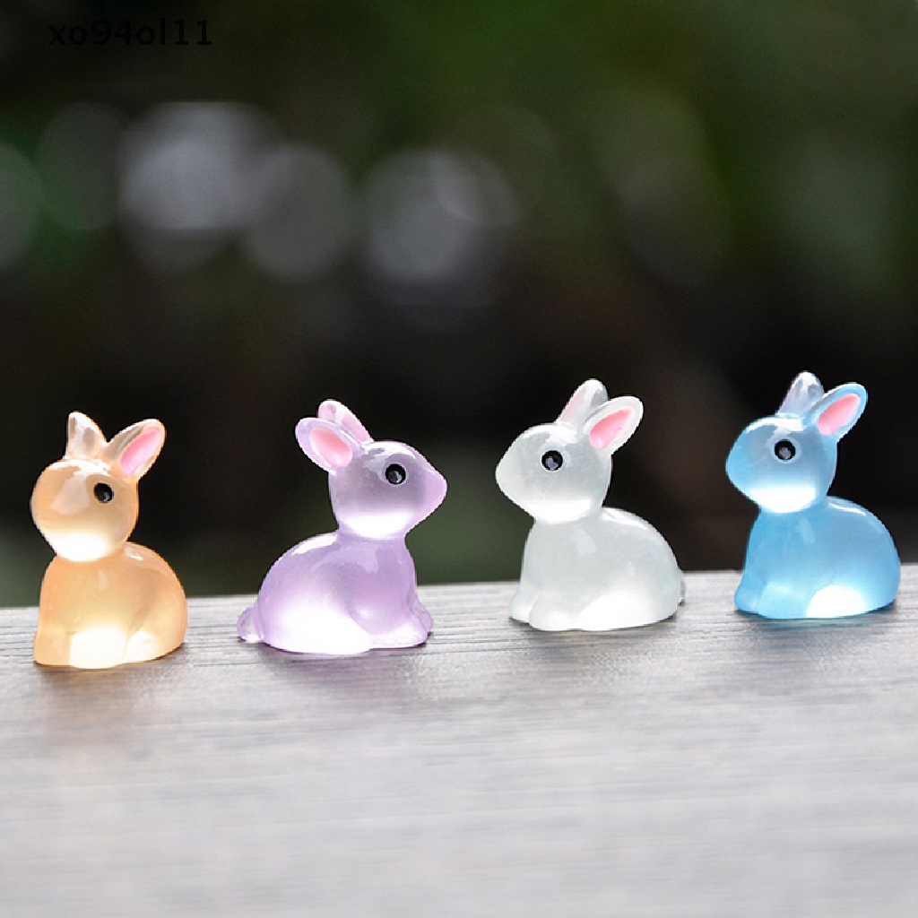 Xo 10PCS Lucu Mini Luminous Resin Bunnies Ornamen Glow Miniatur Kelinci OL