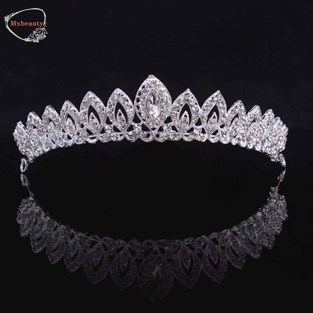 Mxbeauty Tiara Pengantin Putri Cantik Aksesoris Rambut Warna Silver Bando Alloy Mahkota Rambut