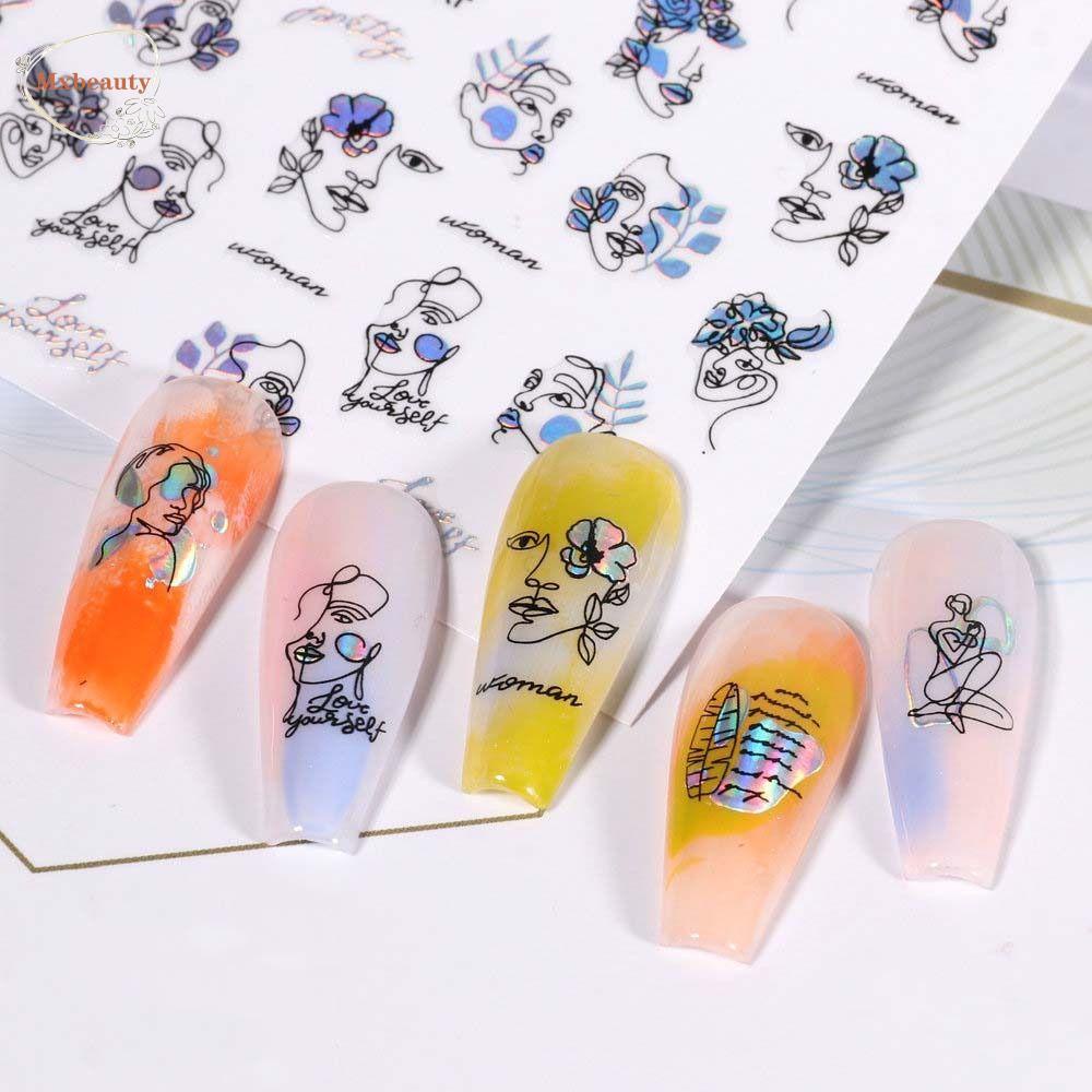 Mxbeauty Stiker Kuku Laser Perekat Diri Gaya Majalah Garis Laser Huruf Inggris Dekorasi Kuku
