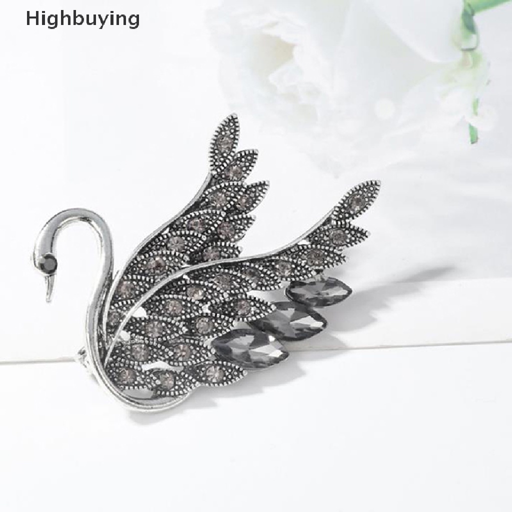 Hbid Retro Fashion Zirkon Kristal Swan Bros Pin Elegan Perhiasan Wanita Elegan Hewan Pin Aksesoris Pesta Coat Jewelry Glory