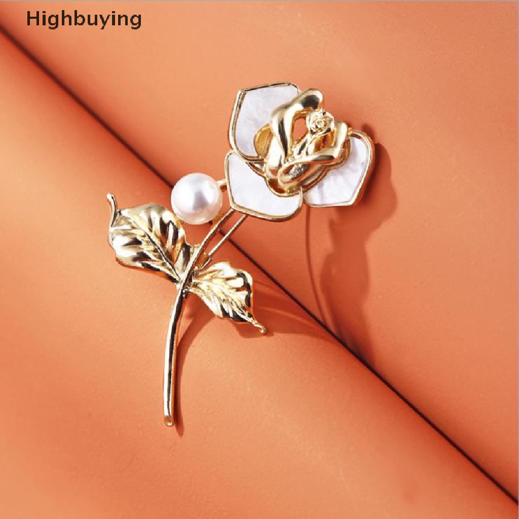 Hbid Fashion Mutiara Bunga Mawar Enamel Bros Kerah Pin Wanita Gadis Perhiasan Hadiah Glory