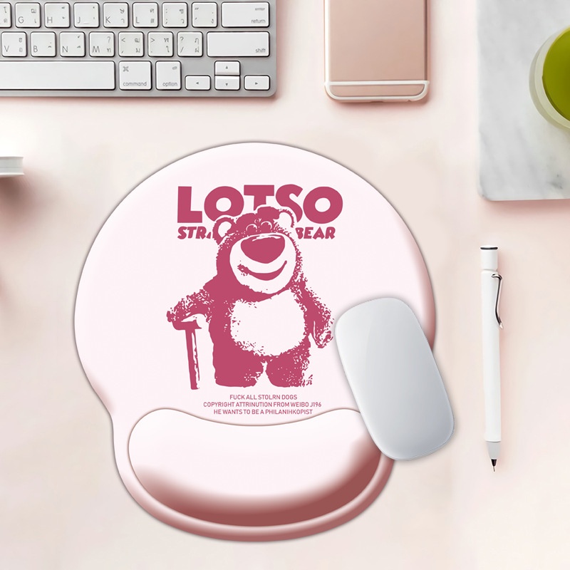 Seri Warna Putih Strawberry Bear Mouse Pad Silicon Turbus Type INS Anti -Schiping Mouse Pad Silicon Wiring Kabel Mouse Pad