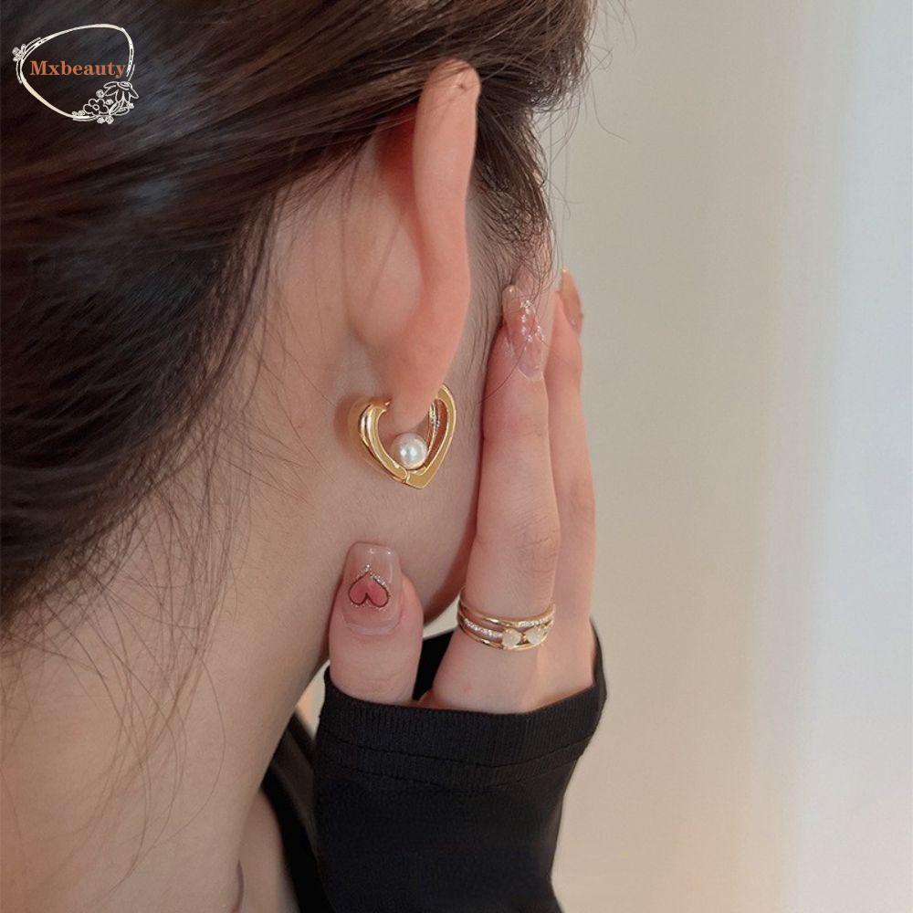 Mxbeauty Gesper Telinga Desain Rasa Gadis Mutiara Hati Tindik Wanita Anting