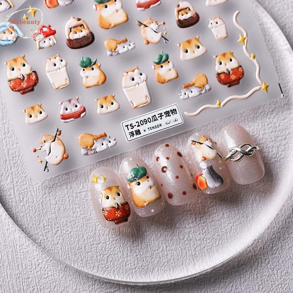 Mxbeauty Stiker Kuku Kartun Hewan Kelinci Jepang Lucu Tulip Cherry Dekorasi Kuku