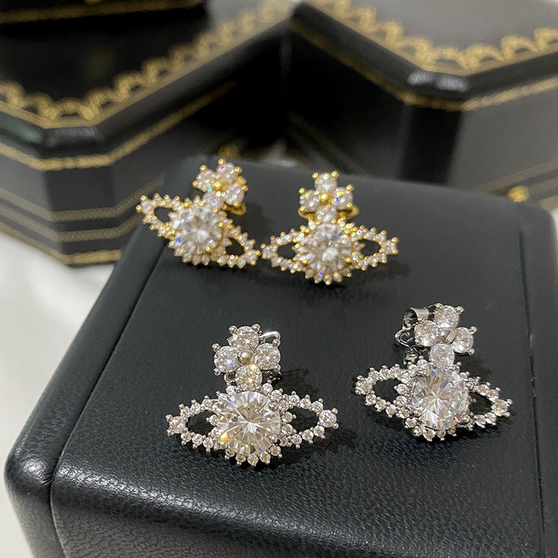 Penuh Zirkonium Berkedip Berlian Saturnus Anting-Anting Temperamen Perempuan Cahaya Mewah High-End Niche Anting-Anting Anting-Anting