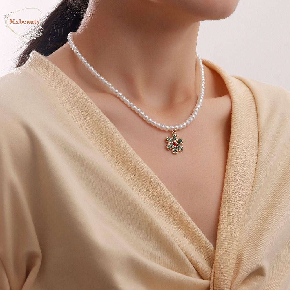 Mxbeauty Kalung Natal Hadiah Fashion Mutiara Imitasi Manis Pohon Natal Christmas Masa Kini Bell Alloy Wanita Perhiasan Aksesoris