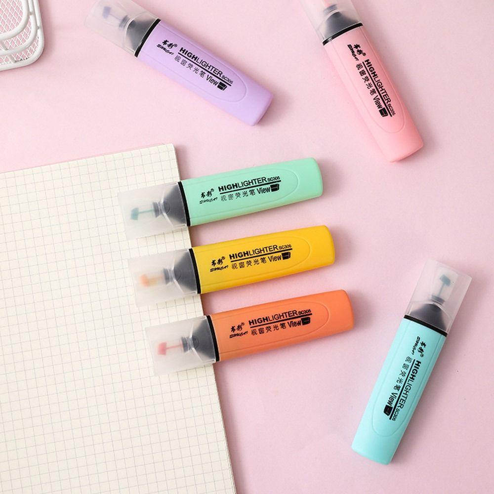 Nanas 6Pcs Pastel Stabilo Kreatif Dengan Tip Tampilan Jernih Fluorescent Pen Marker Pen