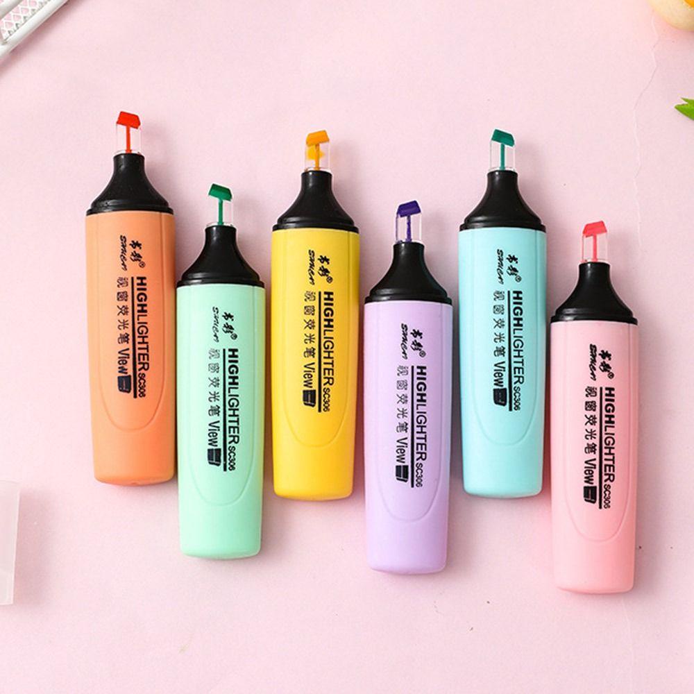 Nanas 6Pcs Pastel Stabilo Kreatif Dengan Tip Tampilan Jernih Fluorescent Pen Marker Pen