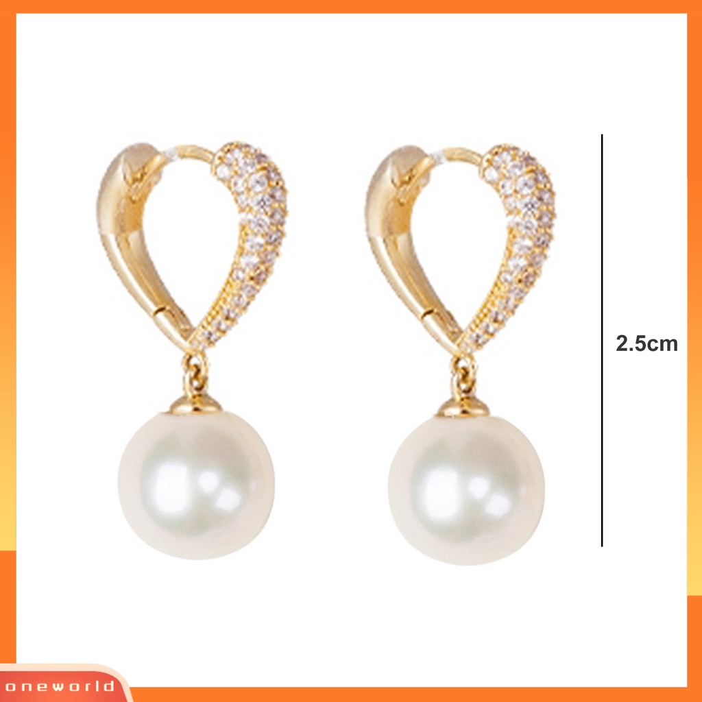 [ONE] 1pasang Anting Pejantan Menawan Geometris Bersinar Berlian Imitasi High Gloss Dekoratif Hypoallergenic Faux Pearl Hoop Earrings Perhiasan Aksesori