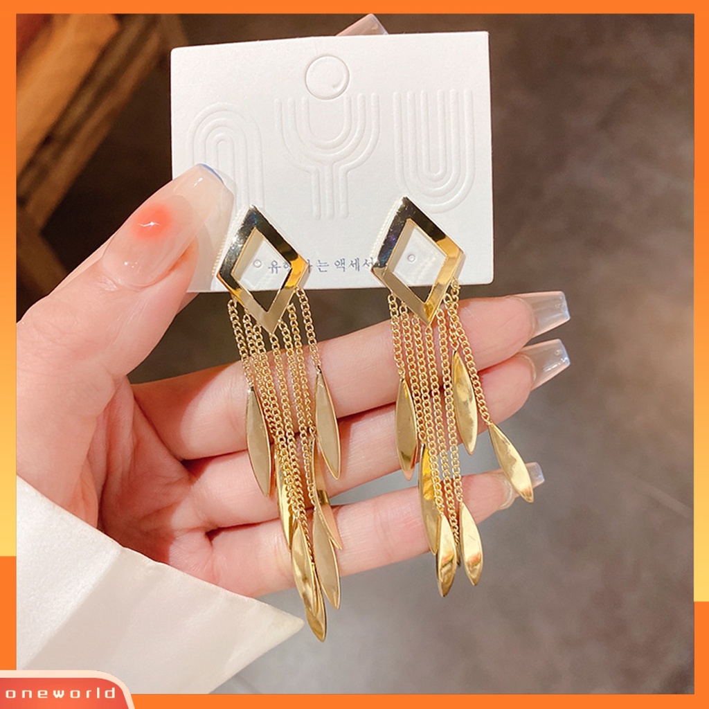 [EONE] 1pasang Liontin Anting Bohemian Geometris Berlebihan Warna Emas Berongga Belah Ketupat Rumbai Anting Perhiasan Aksesori