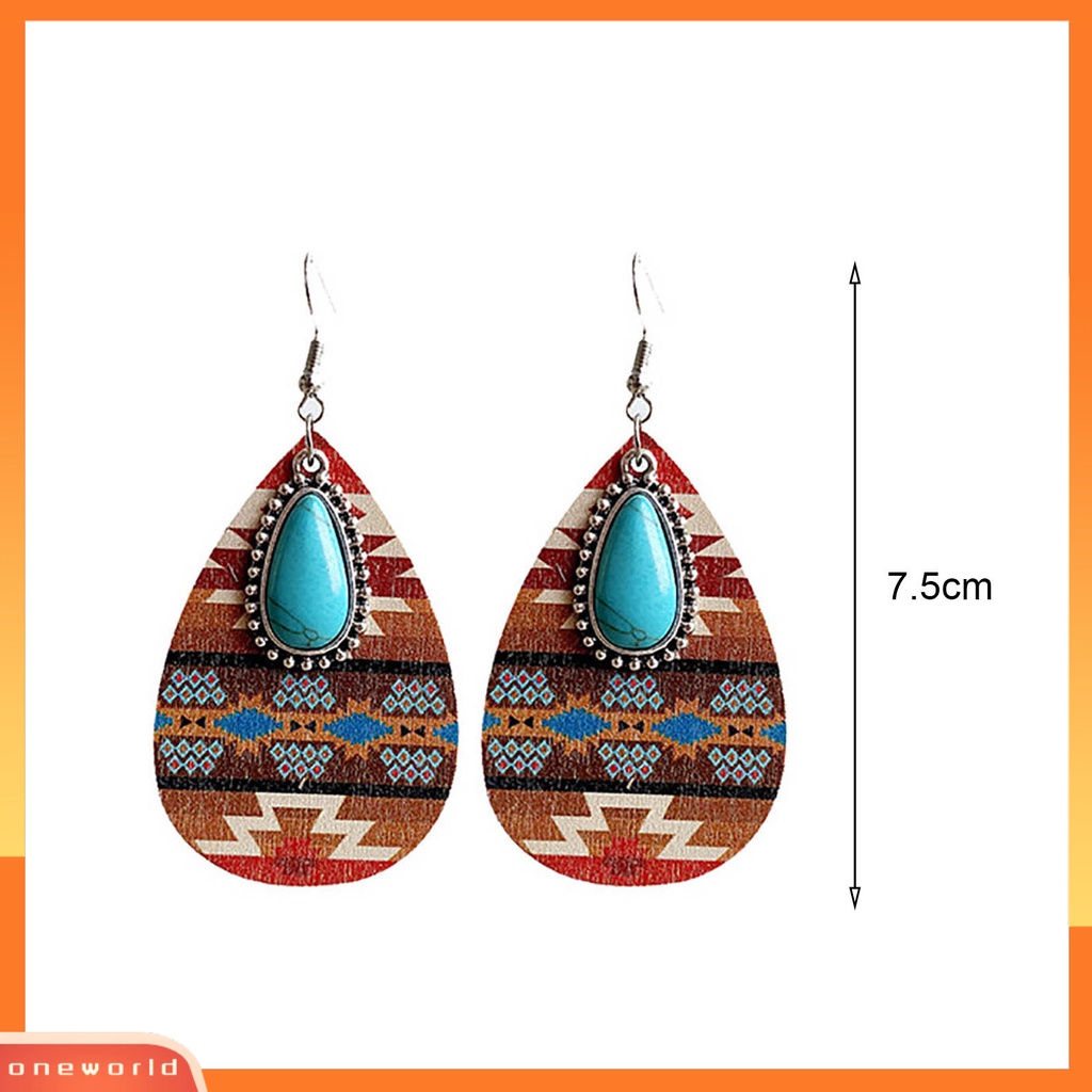 [EONE] 1pasang Anting Menjuntai Bohemian Retro Gaya Etnik Imitasi Turquoise Aztec Pola Dress Up Hadiah Wanita Water Drop Pendant Earrings Boho Perhiasan