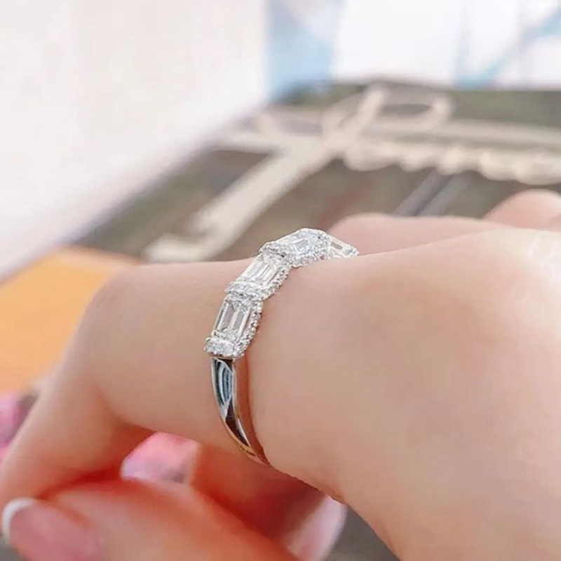 Sparkling Square Cubic Zirconia Cincin Untuk Wanita Indah Pengantin Akad Pernikahan Pesta Rings Fashion Dikontrak Perhiasan