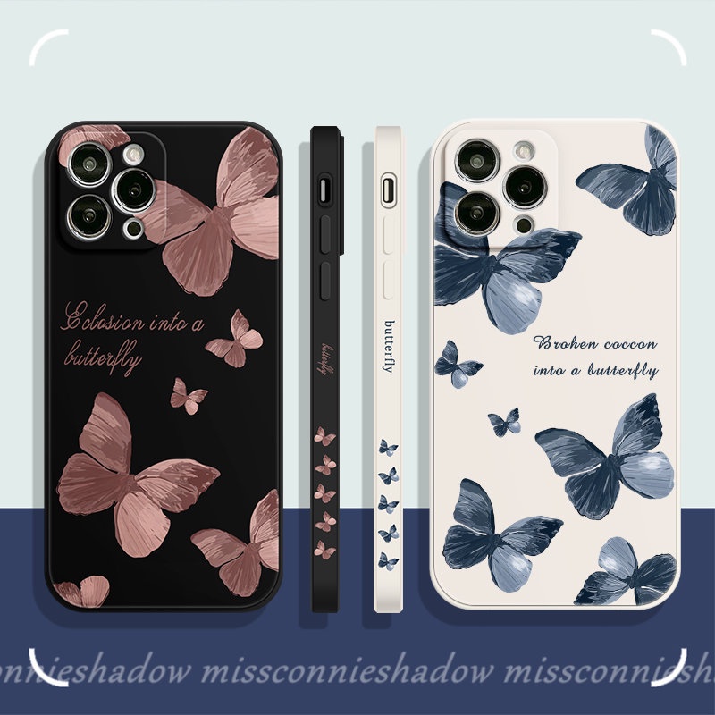 Redmi 12C A1 9 10 9T 9A 9C Nfc Redmi Note12 10s 11 10 9 8 10Pro 10 Pro Mi 12 11 Lite Poco F4 F3 X5 X3 Pro Nfc M4 M5 M3 Pro Couple Retro Butterfly Motif Samping Case Tepi Lurus