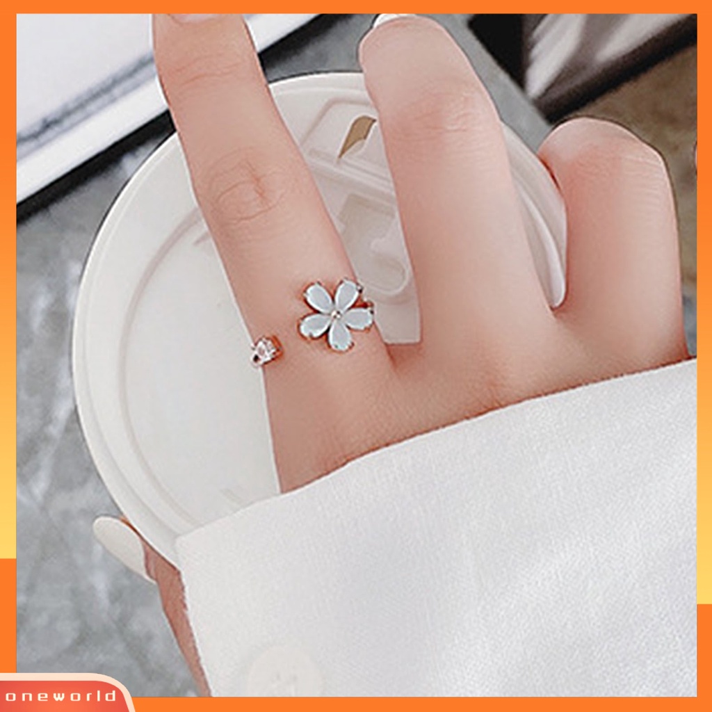 [EONE] Opening Adjustable Bright Luster Gadis Cincin Mewah Cubic Zirconia Bunga Cincin Perhiasan Aksesoris