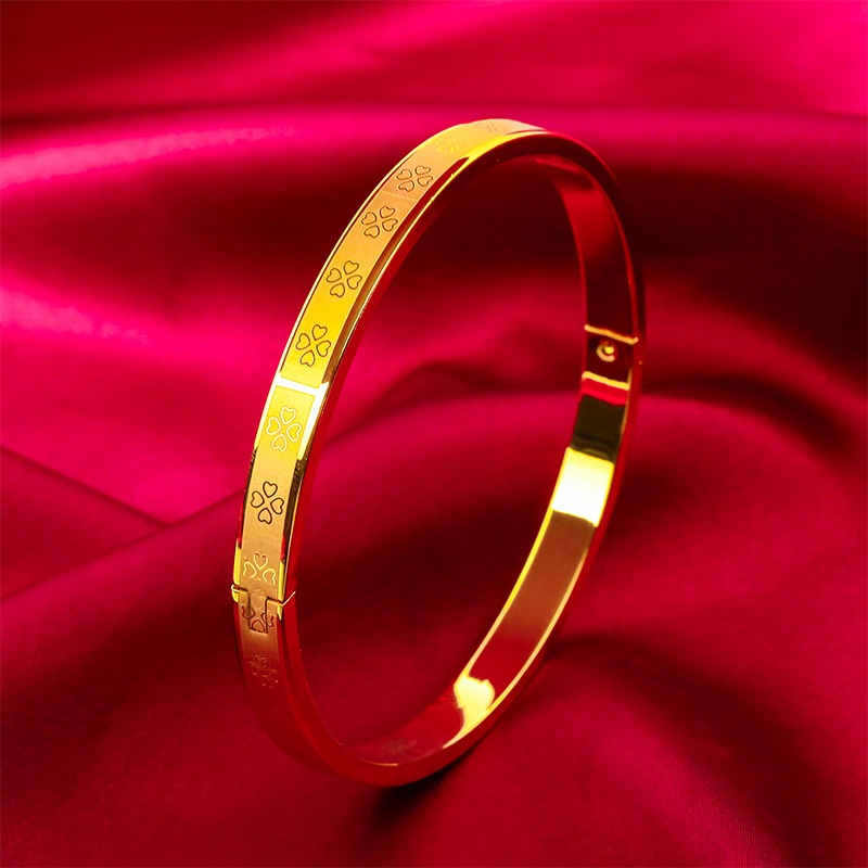 Goldkingdom Perhiasan Fashion 24K Bangkok Aksesoris Ready Stock Gelang snap Wanita pentagram Daun Wanita simple