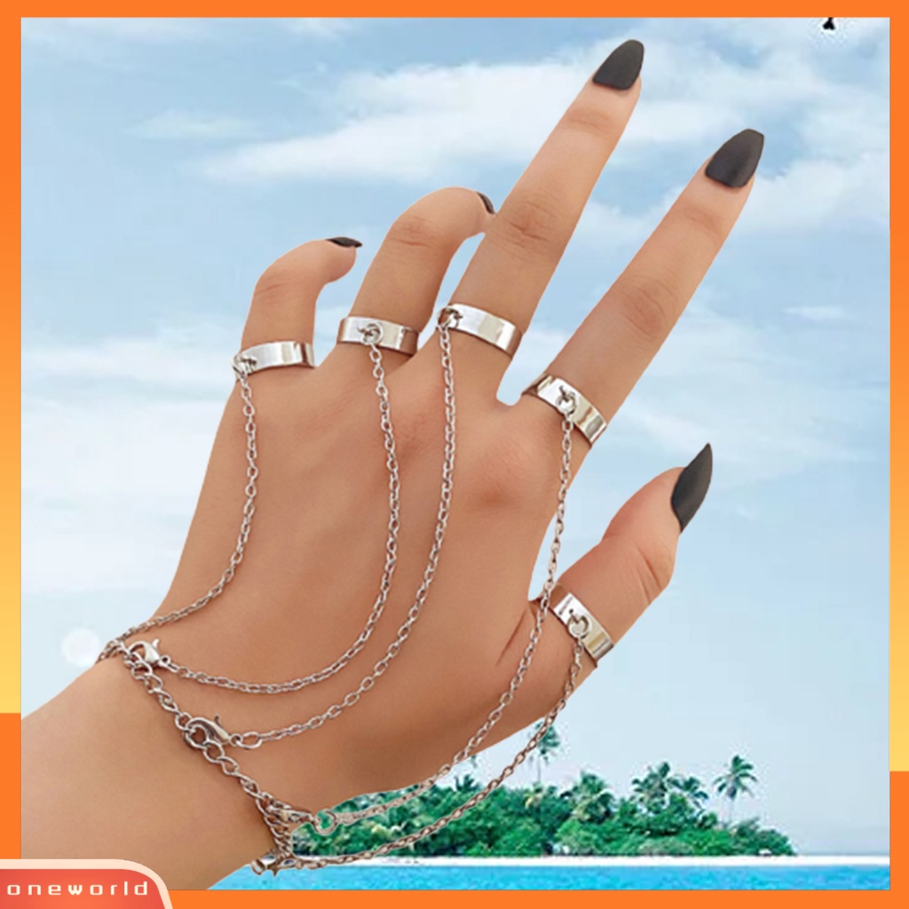 [EONE] Cincin Jari Dapat Disesuaikan Tidak Berbahaya Bebas Alergi Ramah Terhadap Kulit Mudah Dipakai Paduan Hias Pernyataan Stackable Rings Chain Bracelet Pesta Ulang Tahun