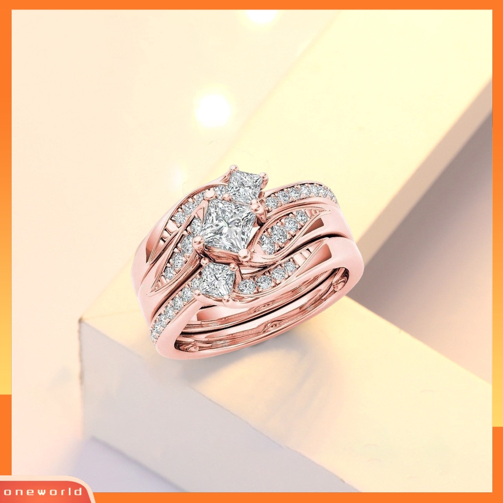 [EONE] 3pcs/set Finger Band Bersinar Geometris Electroplating Gaya Barat Hypoallergenic Hias Perhiasan Buatan Berlian Zirkon Pesta Rings Untuk Pesta