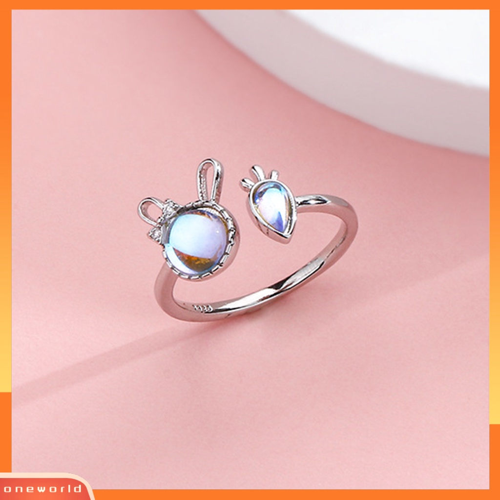 [EONE] Wanita Cincin Shiny Faux Moonstone Animal Element Adjustable Opening Design Hias Hadiah Kelinci Kecil Lobak Jari Cincin Perhiasan Pesta Untuk Pacaran