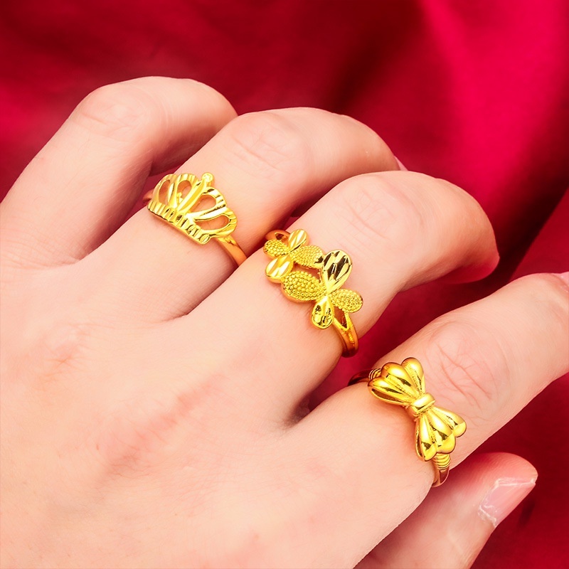 Goldkingdom Perhiasan Fashion 24K Bangkok Aksesoris Stok Baru Busur Cincin Wanita Gaya Kupu-Kupu Serbaguna