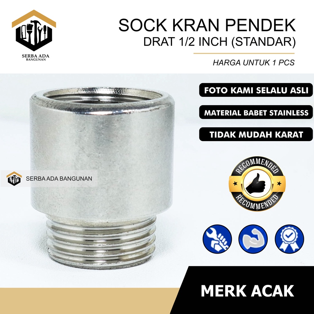 Sok Kran Drat Luar Dalam 1/2 Inch Inci Panjang Pendek Kuningan Sock Sambungan Keran Nepel Pipa 1/2&quot;