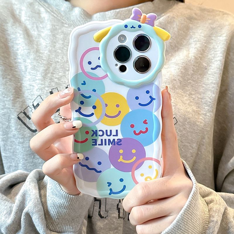 【Lamb Style】Lucky Smile Soft TPU Case HP iP iPhone 11 12 13 14 Pro Max 7 8 + Plus SE 2020 X XS XR Max Girl Woman FTD Casing Apple