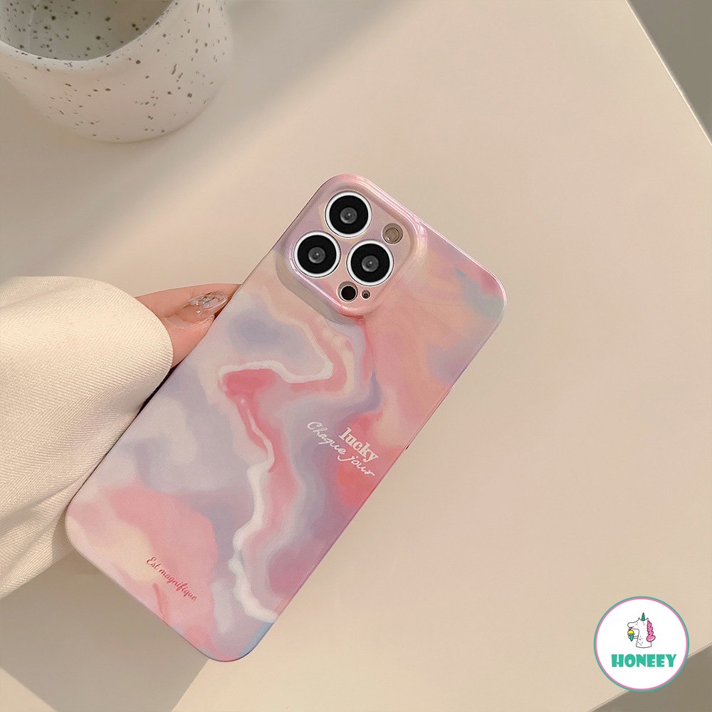 IPHONE Casing Ponsel Lukisan Minyak Kabut Sunset Glow Mewah Untuk Iphone14 13 12 11 Pro Max Xr Xs Max7 8 14 Plus Case Cute Sweet Glossy Cover