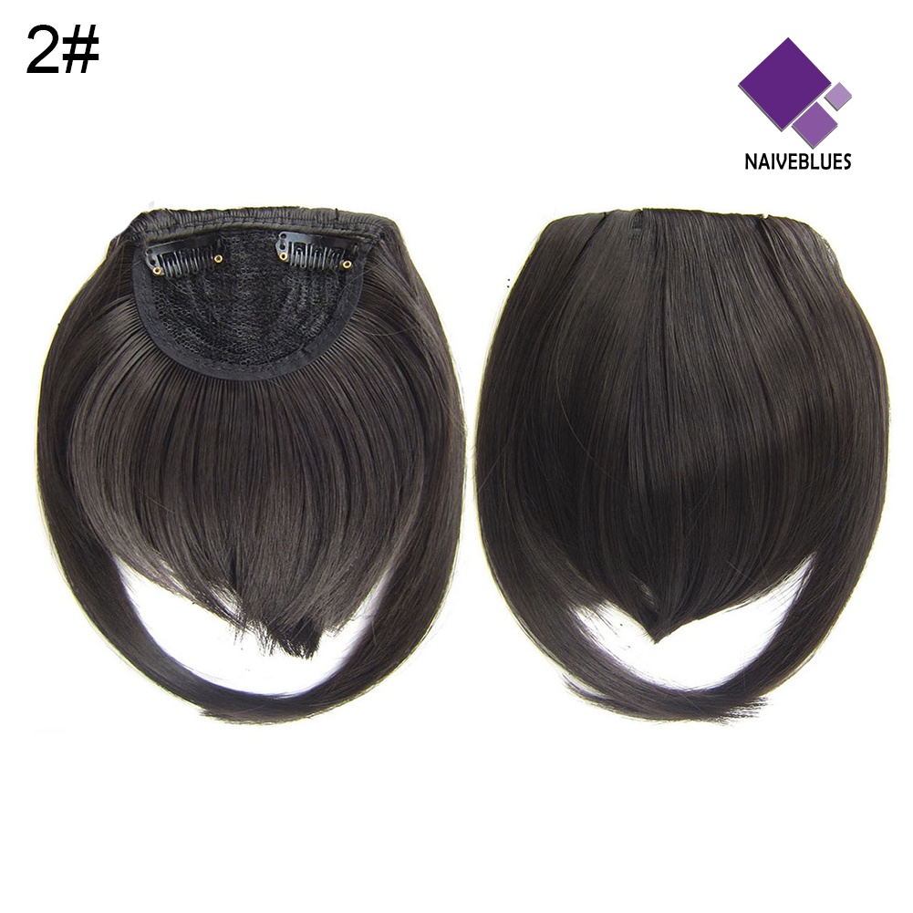 &lt; Naiveblues &gt; Gadis Clip-in Front Hair Extension Wig Lurus Sintetis Bang Sopak