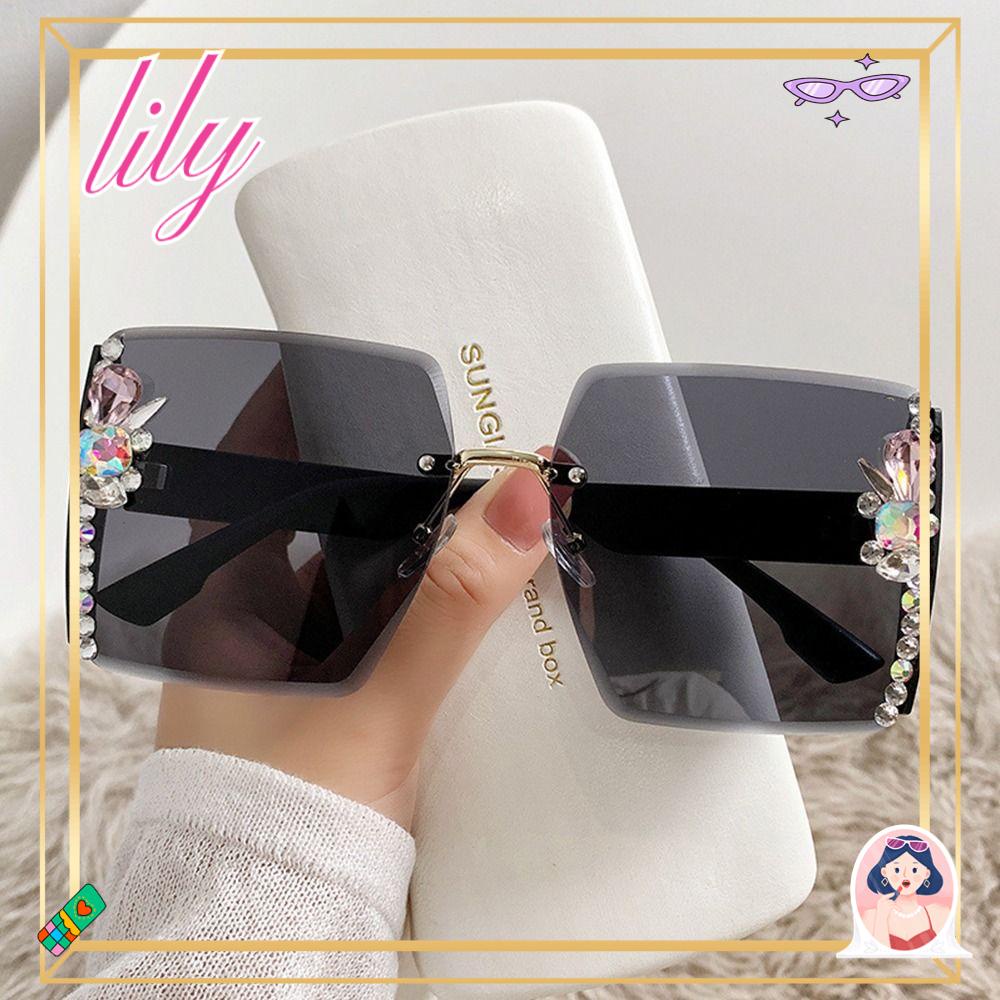 Lily y2k Kacamata Fashion Oversized Goggle Eyewear Diamond Sun Glasses