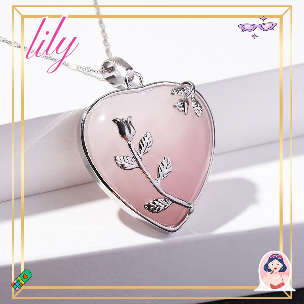 Lily Heart Kalung Liontin Fashion Mineral Batu Permata Chakra Reiki Stone Nature Crystal Quartz