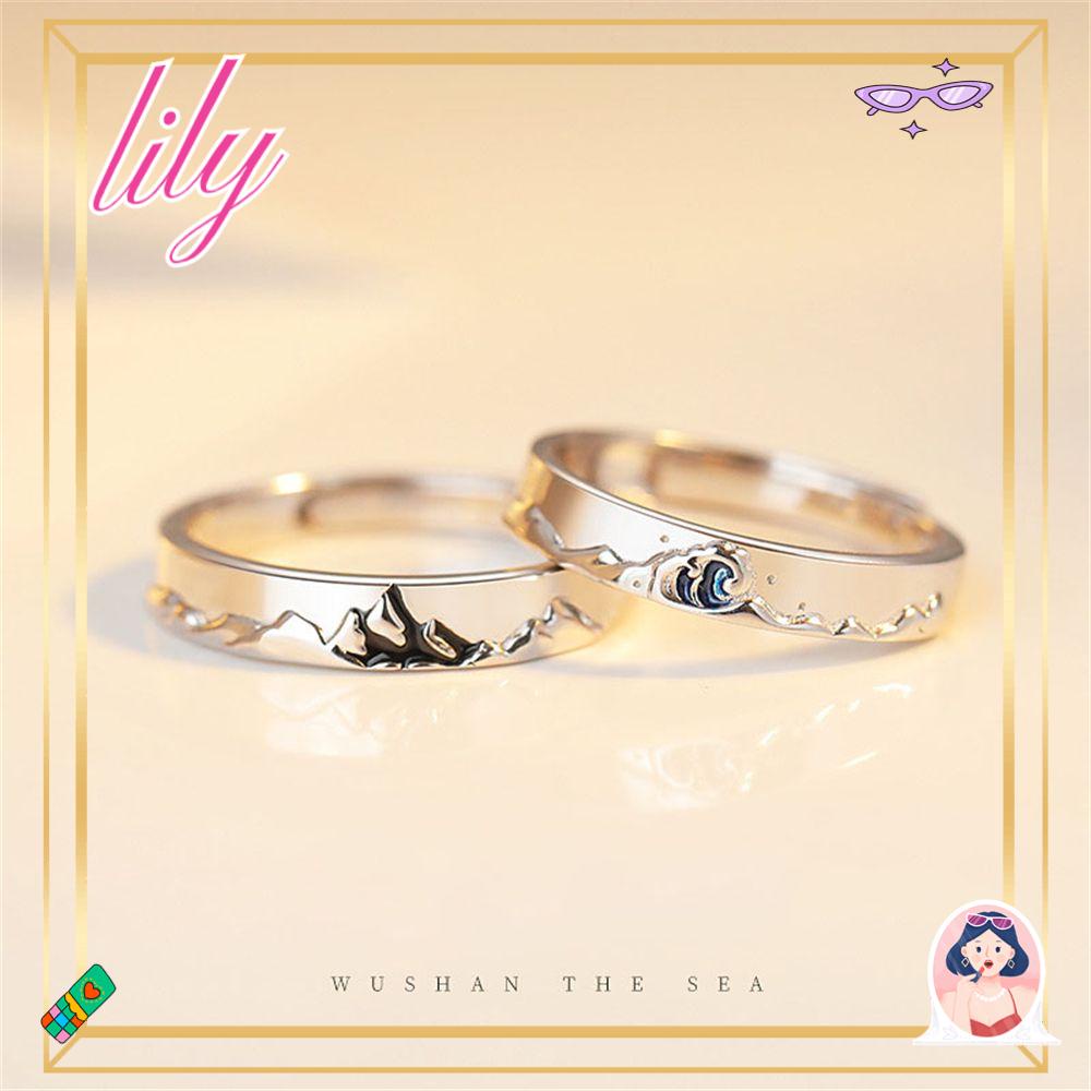 Lily Cincin Pasangan Hadiah Anniversary Fashion Hari Valentine Kekinian Pernikahan Romantis S925 Perak Berlapis