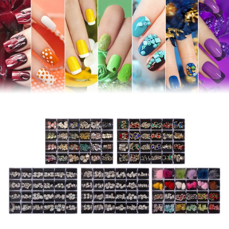 Siy 3D Shiny Nail Rhinestones Kuku Magnetik Pom Pom Mewah Dekorasi Kuku Berlian Perhiasan Kuku Logam Jantung Kuku Permata