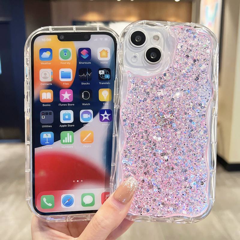 Cream Edge Bling Bling resin silver foil Silicone Case for IPhone 7 8 Plus X XS XR XS Max 11 13 12 14 PRO Max 14 Plus SE 2020 2022 Clear Phone Case for Girl Women Gift