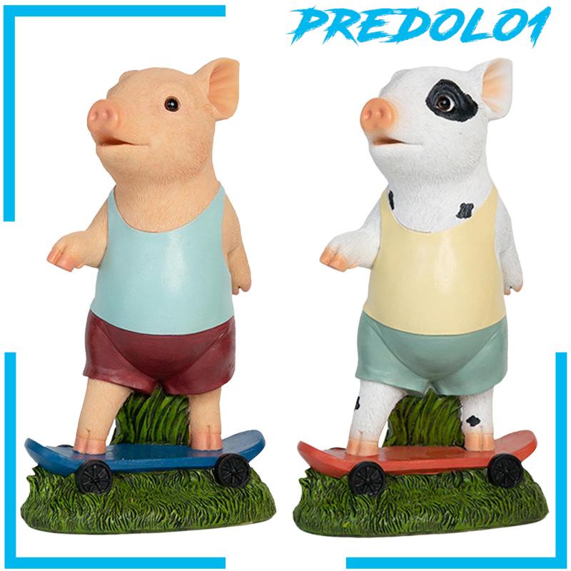[Predolo1] Patung Babi Lucu Patung Taman Mainan Anak Skateboard Menggemaskan Dekorasi Rumah