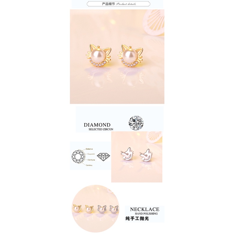 Goldkingdom Aksesoris Perhiasan Fashion Ready Stock Indah Mutiara Kucing Bertabur Anting Perhiasan Perak Anting Grosir