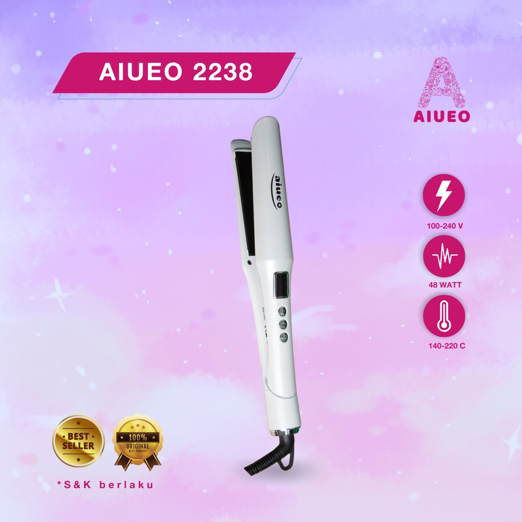 [GARANSI 18BLN]  •  Catokan Curly Rambut - Hair Straightener Salon Profesional AIUEO 2238 Termurah  | Alat Meluruskan dan Keriting | Catokan Smoothing dan Rebonding - Kabel Putar - Warna Putih