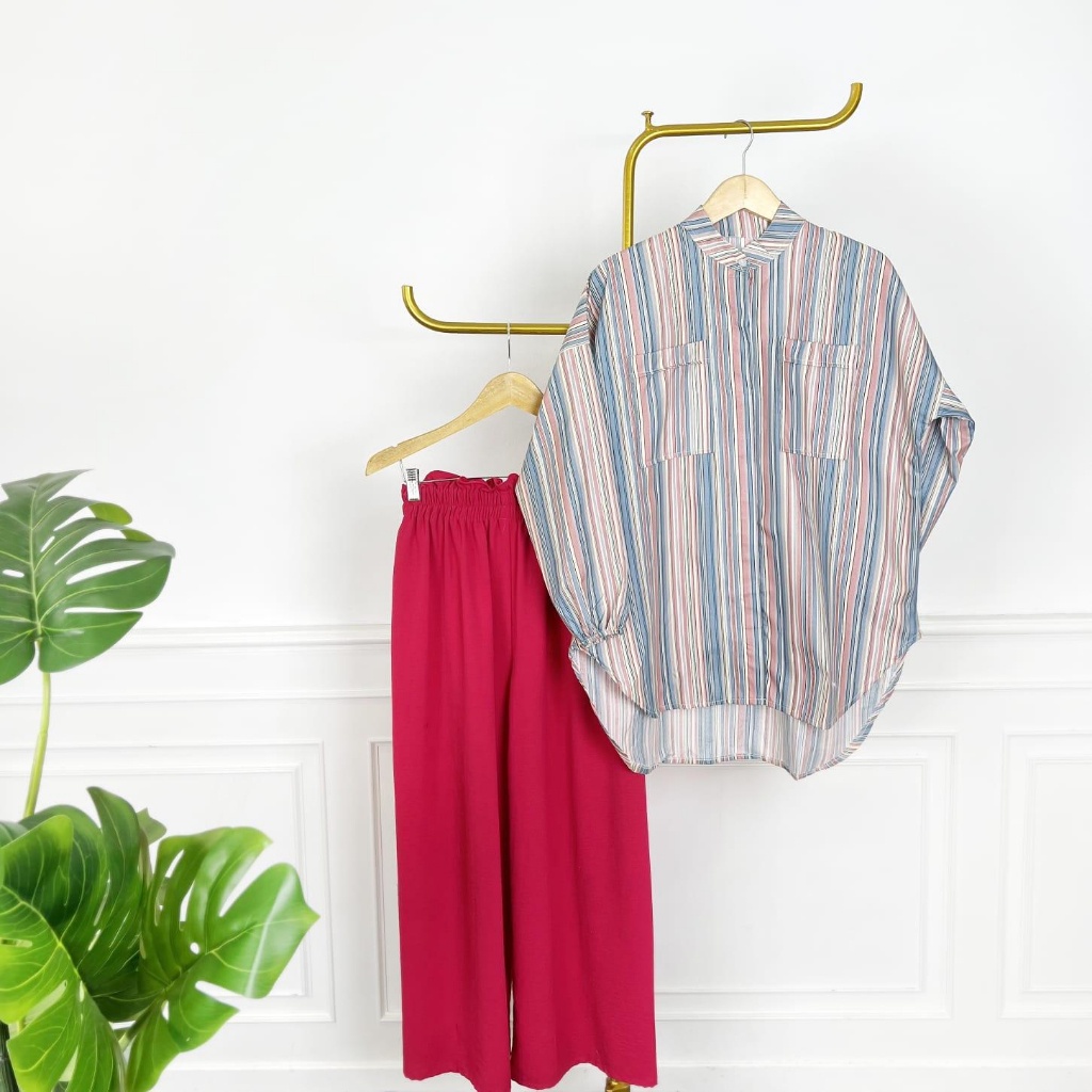 BEFAST - ZEC OOTD WANITA SETELAN UNA / One Set Sierra / Setelan Wanita Keluaran Terbaru / Fashion Kekinian Remaja ABG Trendy / Set Atasan Kemeja Lengan Panjang+Celana Kulot Panjang / Outfit Wanita Daily / Oneset Terlaris