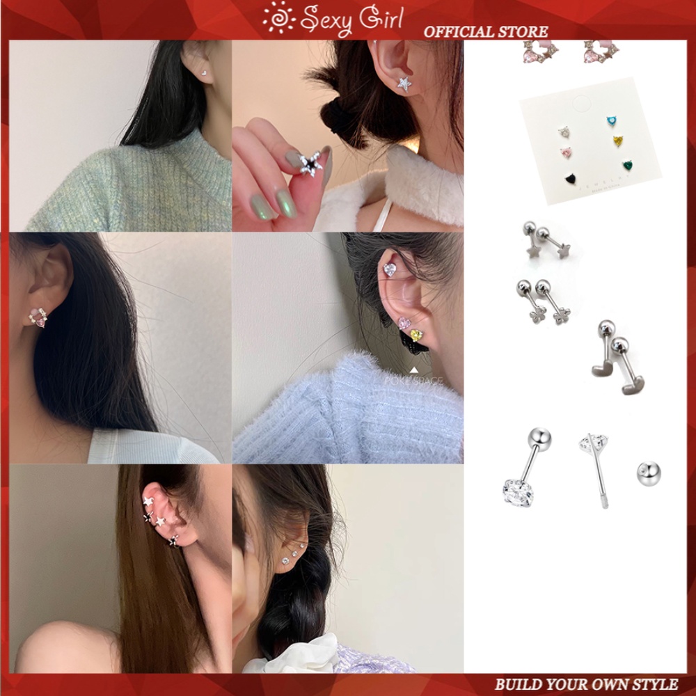 Jepang Korea Zirkon Bintang Berujung Lima Anting Spiral Temperamen Cahaya Desain Mewah Rasa Musim Semi Musim Panas Baru Anting Fashion Perhiasan Gadis Seksi