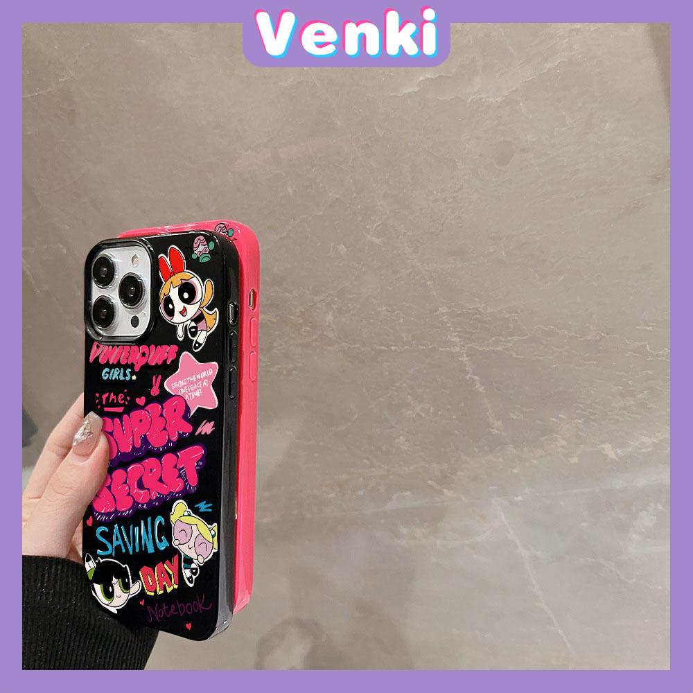 VENKI - For iPhone 11 iPhone Case Black Pink Glossy TPU Soft Case Shockproof Protection Camera Cute Cartoon Compatible with iPhone 13 Pro max 12 Pro Max  xr xs max 7Plus 8Plus