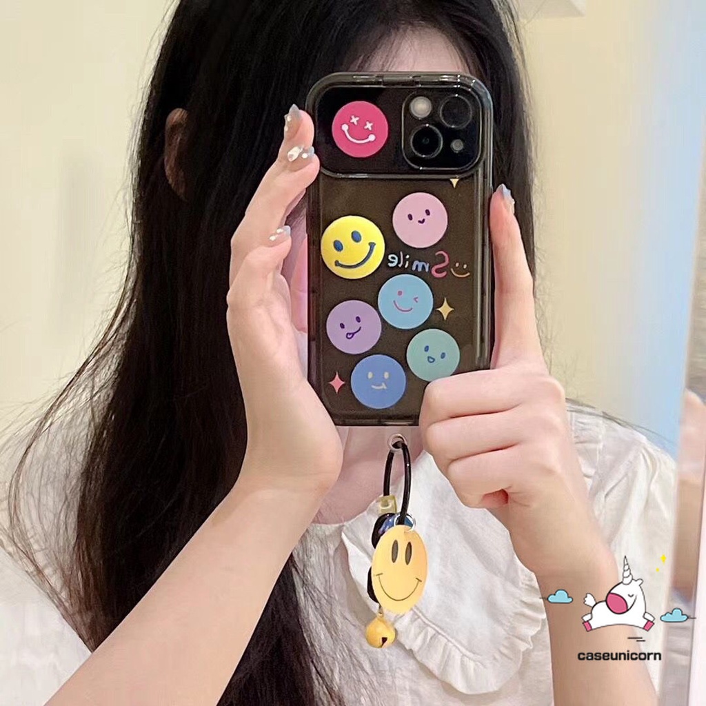 Case Gelang Smiley Lucu Untuk Vivo Y20 Y11 Y91C Y17 Y15 Y12i Y12 Y1S Y11s Y20s G Y20i Y12s Y12A Y30G Y20A Y20G Kartun Smile Kreatif Flip Make Up Cermin Hitam Lembut Penutup Belakang