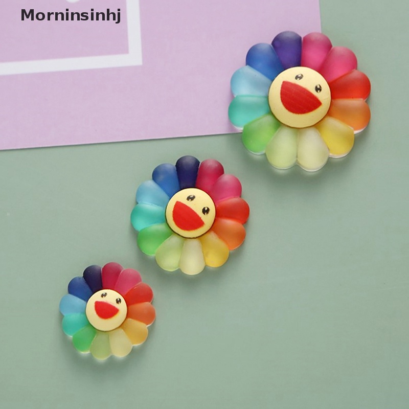 Mornin 10Pcs 3ukuran Senyum Warna-Warni Bunga Matahari Gaya Warna Campur Resin Belakang Datar Cabochon Scrapbook 3D Resin Patung Miniatur id