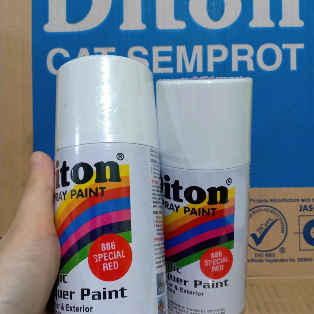 SOLID COLOURS DITON Spray Paint Acrylic Lacquer Paint Pilox Pilok Cat Semprot - 886 SPECIAL RED / MERAH GLOSSY / MERAH FERRARI (300cc / 300ml)