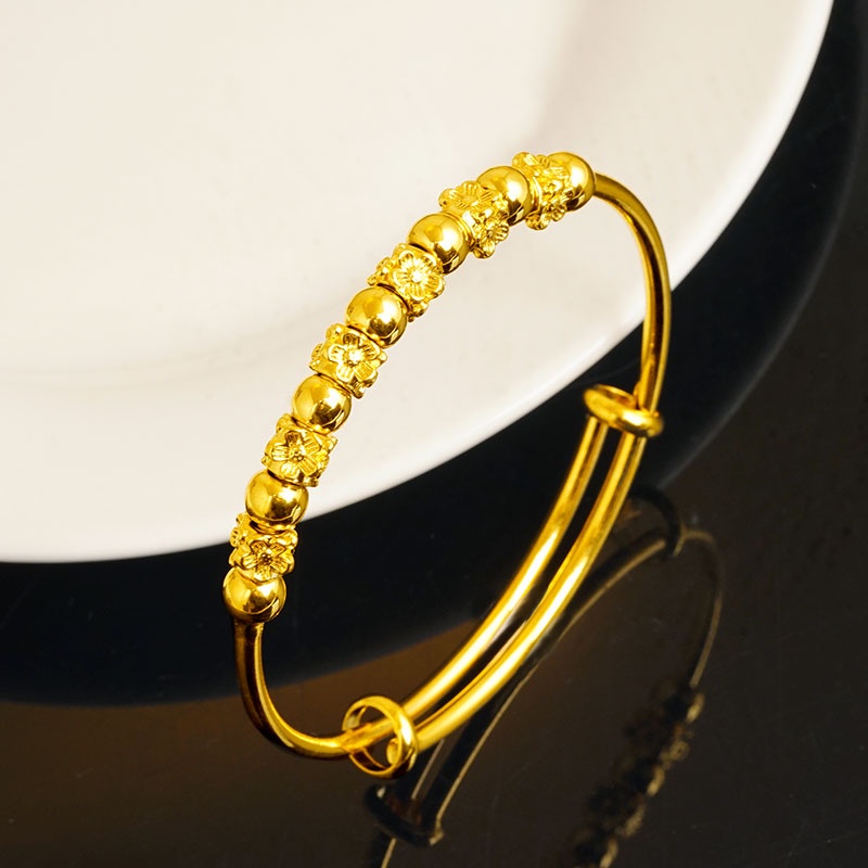 Goldkingdom Aksesoris Perhiasan Fashion Ready Stock Gelang Manik-string Lapis Emas Gelang Geser Yang Dapat Disesuaikan Untuk Wanita