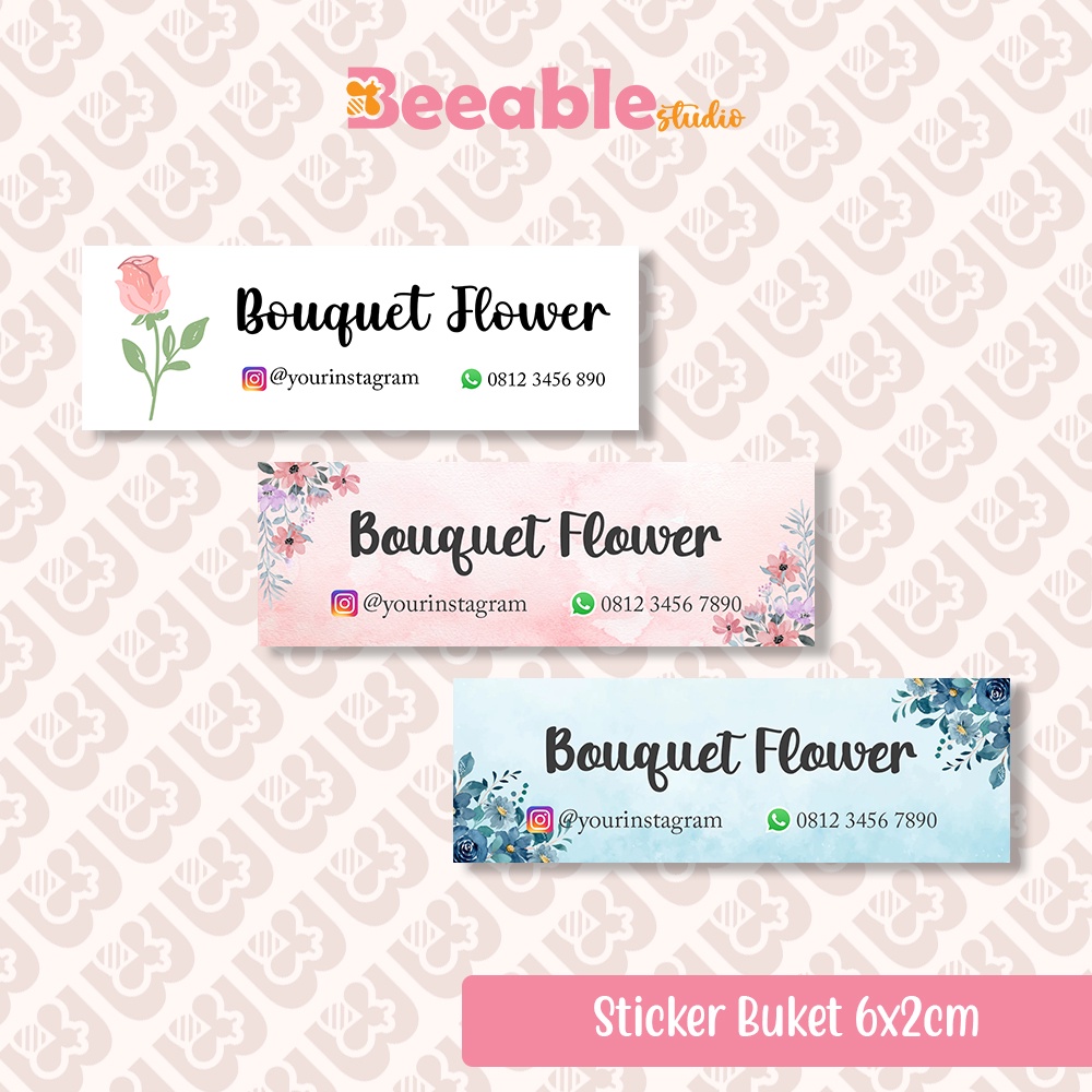 

[46pcs] Sticker Buket Bunga Tema Warna Putih Custom 6x2cm