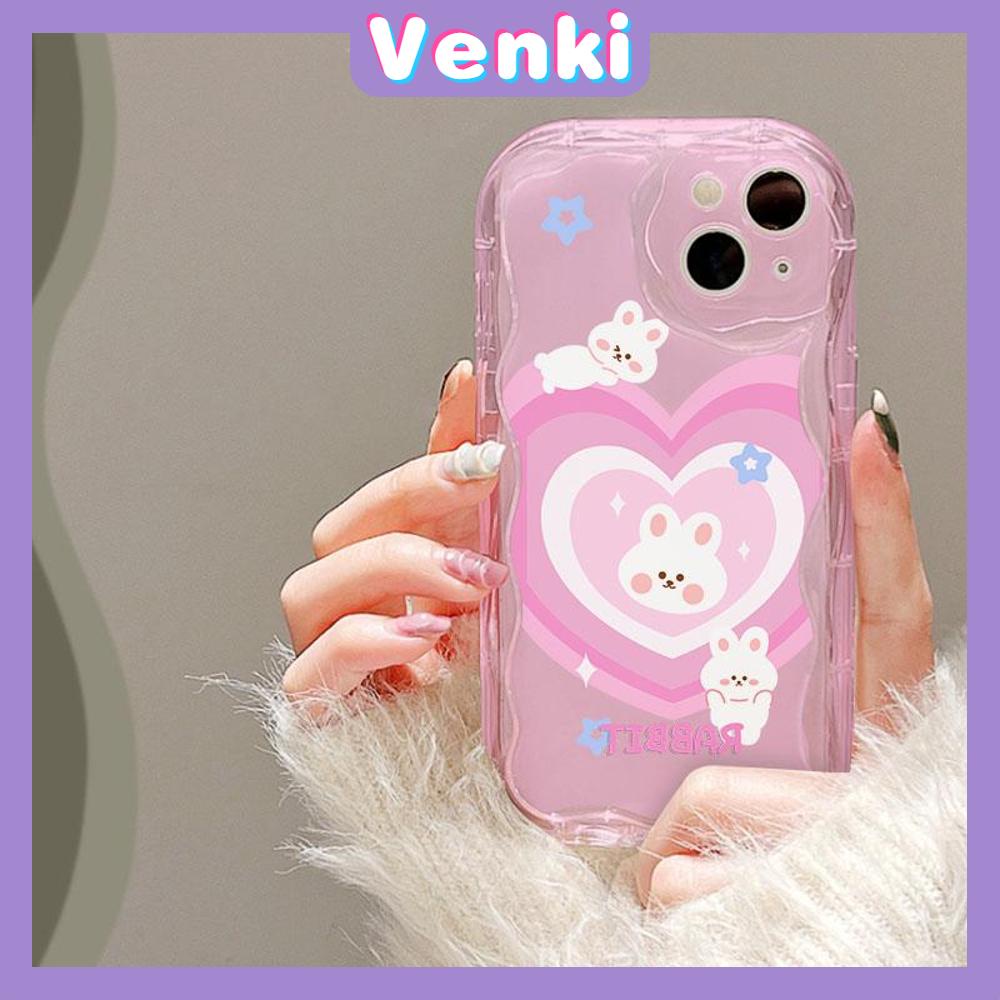 VENKI - For iPhone 11 iPhone Case 3D Curved Edge Wave Clear Case TPU Airbag Shockproof Camera Cover Pink Rabbit Compatible with iPhone 14 13 Pro max 12 Pro Max xr xs max 7 Plus 8