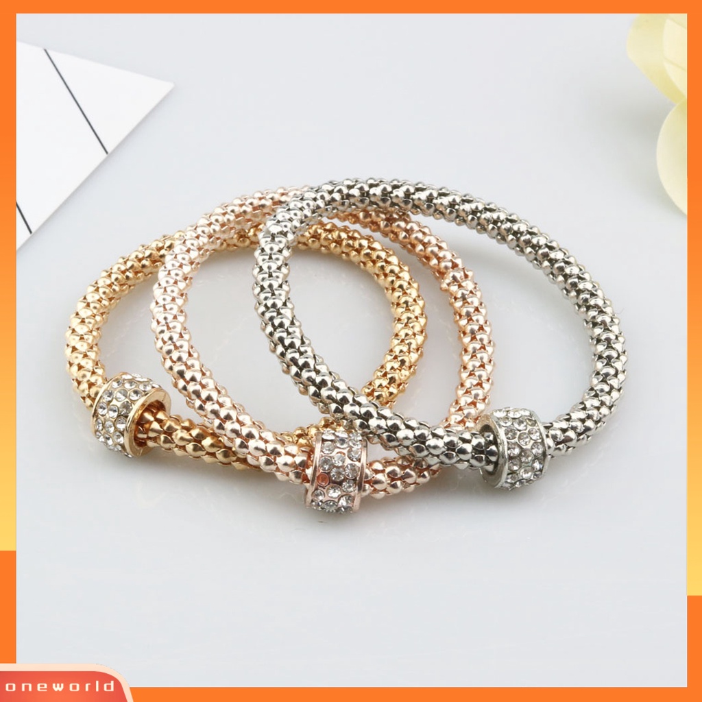 [EONE] 3pcs Wanita Gelang All-match Fashion Perhiasan Alloy Berlian Imitasi Tertanam Jagung Rantai Bangle Untuk Pesta